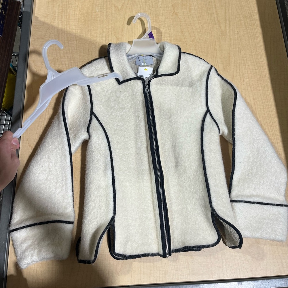 Modern Citizen Cream Shearling Jacket with Black Trim